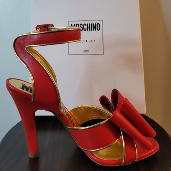 Moschino red and gold bow high heel sandals - Picture 3 of 6